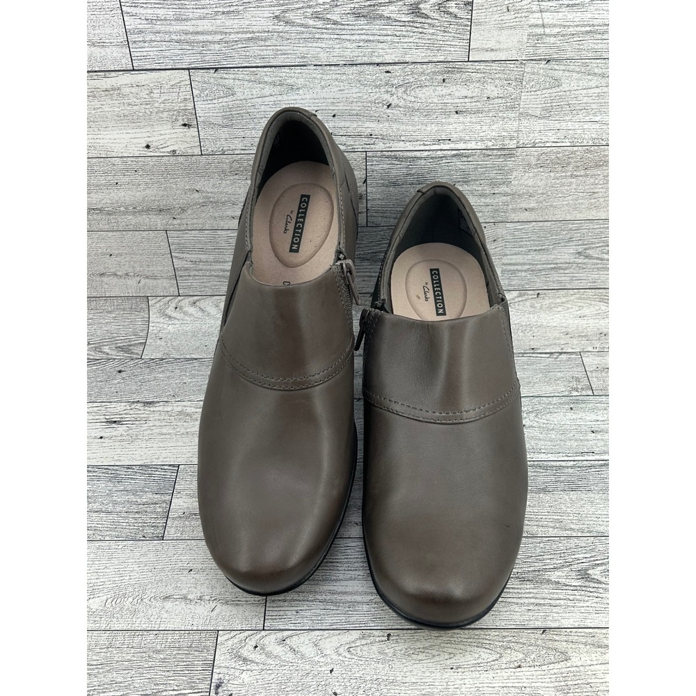 Clarks Collection Emslie Craft Grey Leather Ankle Booties Block Heel Women 10M